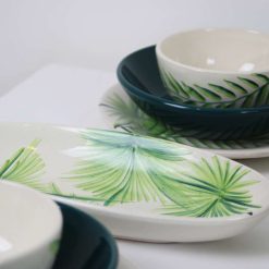 35-Piece Handmade Stoneware Kitchen Set – Vintage Green Leaf Collection 6
