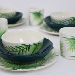 35-Piece Handmade Stoneware Kitchen Set – Vintage Green Leaf Collection