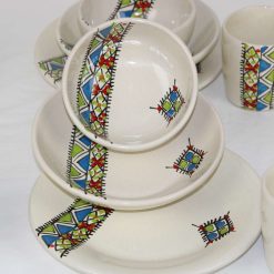 35-Piece Handmade Ceramic Dinner Set – Amazigh-Inspired Margoum Pattern