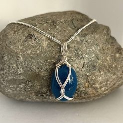 Blue Agate Necklace | Wire Wrapped Pendant Necklace