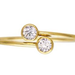 Gold Filled Double 3mm White Cubic Zirconia Design Adjustable Ring