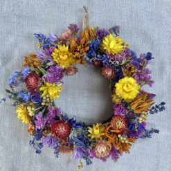 Medium Dried Flower Wreath, 28cm wide, Multicoloured, Home grown dried flowers