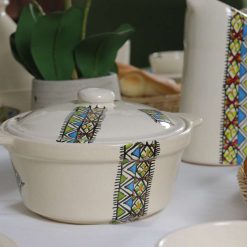 35-Piece Handmade Ceramic Dinner Set – Amazigh-Inspired Margoum Pattern