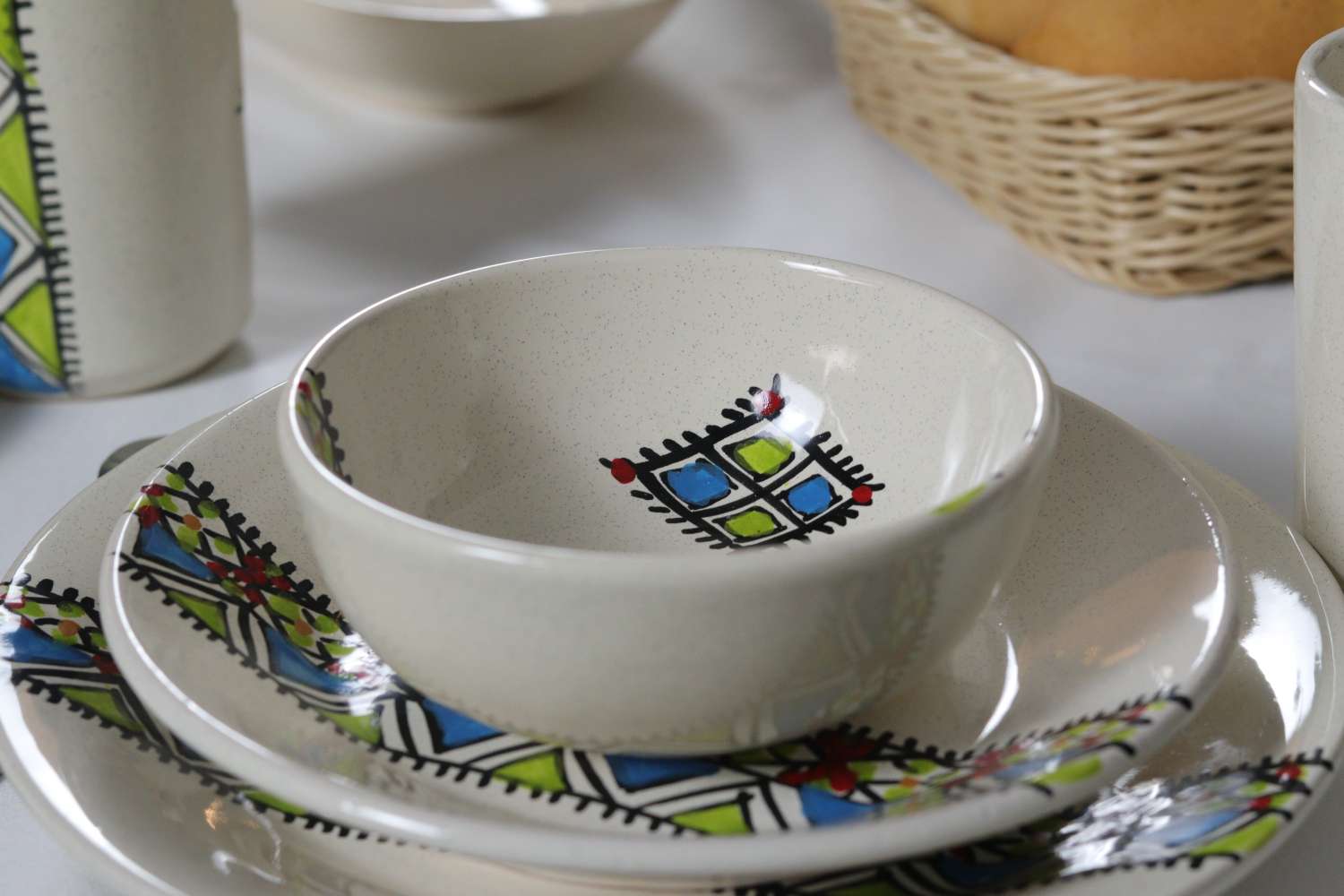 35-Piece Handmade Ceramic Dinner Set – Amazigh-Inspired Margoum Pattern 35-Piece Handmade Ceramic Dinner Set – Amazigh-Inspired Margoum Pattern