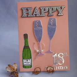 18th Birthday Card with Champagne flutes and Wine Glass Charm