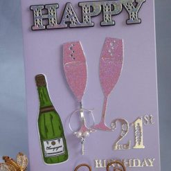 21st Birthday Card & Gift, Champagne Flutes with Wine Glass Charm