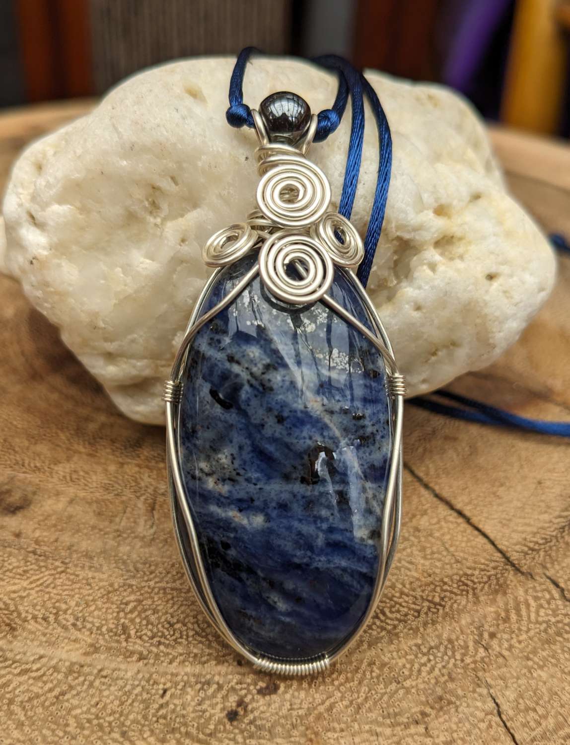 Wire wrapped pendant - Sodalite in Sterling Silver 2 Wire wrapped pendant - Sodalite in Sterling Silver 2
