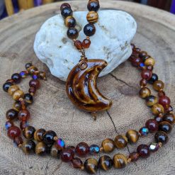 Ceramic moon necklace - Tigers Eye & Agate
