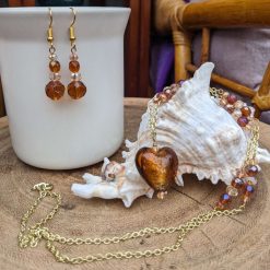 Brown glass heart jewellery set