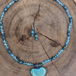 Glass heart jewellery set sparkly blue. 1 Glass heart jewellery set sparkly blue. 1