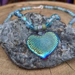 Glass heart jewellery set sparkly blue. 2 Glass heart jewellery set sparkly blue. 2
