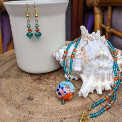 Glass jewellery set - teal & orange