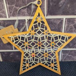 Beaded wooden star hanging decoration 2