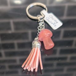 Cherry quartz mushroom key ring