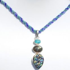Spiral rope silver druzy pendant