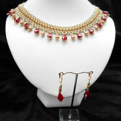 Red Crystal and Pearl Netted Collar