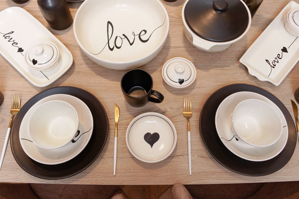 Handmade Stoneware Kitchen Ceramics Set – 42 Pieces – Love Collection Handmade Stoneware Kitchen Ceramics Set – 42 Pieces – Love Collection