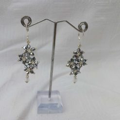 Crystal Flower Cluster Earrings (Metallic Silver)