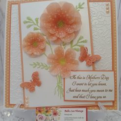 Luxury Handmade Mothers Day Card - Pretty & Glittery - Orange & White flower panel & butterflies