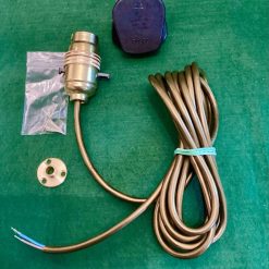 BRASS SWITCHED PREWIRED WOODEN STANDARD LAMP KIT 3.5M GOLD FLEX