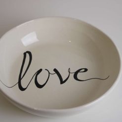 "Elegant Handmade Stoneware 'Love' Serving Bowl & Black Oil Bottle Set"