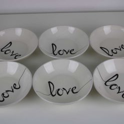 6 piece Soup Plate set Stoneware Ceramics Handmade Love