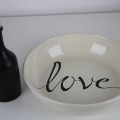 "Elegant Handmade Stoneware 'Love' Serving Bowl & Black Oil Bottle Set" 1 "Elegant Handmade Stoneware 'Love' Serving Bowl & Black Oil Bottle Set" 1