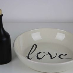"Elegant Handmade Stoneware 'Love' Serving Bowl & Black Oil Bottle Set" 2 "Elegant Handmade Stoneware 'Love' Serving Bowl & Black Oil Bottle Set" 2