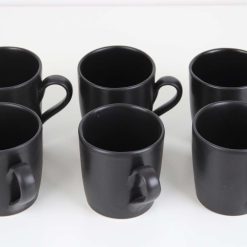 6-Piece Handmade Black Tea Cup Set Durable Stoneware Dishwasher Safe Great Price
