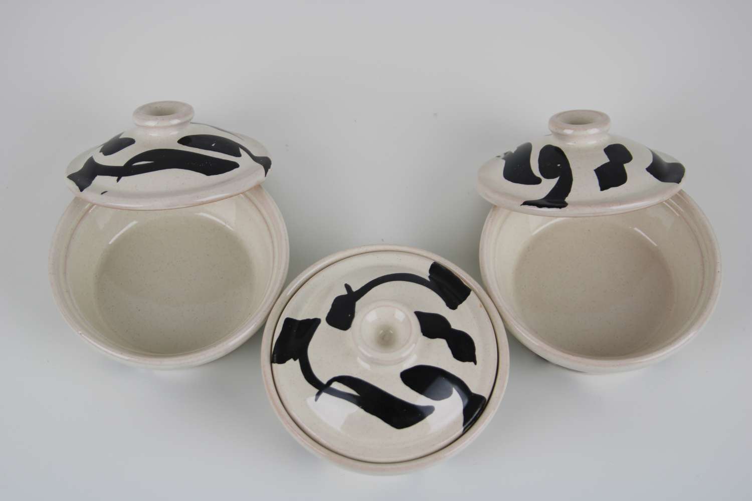 3-Piece Handmade Stoneware Candy Jars Set – Arabica Design, Durable & Stylish 3-Piece Handmade Stoneware Candy Jars Set – Arabica Design, Durable & Stylish