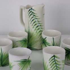 Leaf 7-Piece Handmade Stoneware Cups & Jug Set – Rustic & Artistic, Microwave & Dishwasher Safe