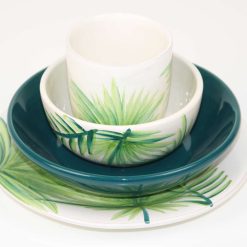 Leaf 4-Piece Handmade Stoneware Dinner Set – Microwave & Dishwasher Safe, Green Leaf Design 1