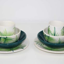 Leaf 8-Piece Handmade Stoneware Dinner Set – Microwave & Dishwasher Safe, Green Leaf Design