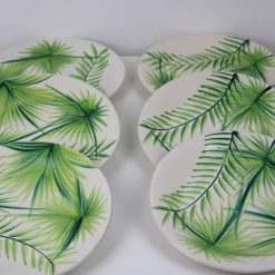 Leaf 6 Handmade Stoneware Dinner Plates – Microwave & Dishwasher Safe, Green Leaf Design