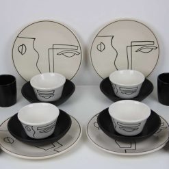 Leaf 16-Piece Handmade Stoneware Dinner Set – Microwave & Dishwasher Safe, Artistic Facial Design