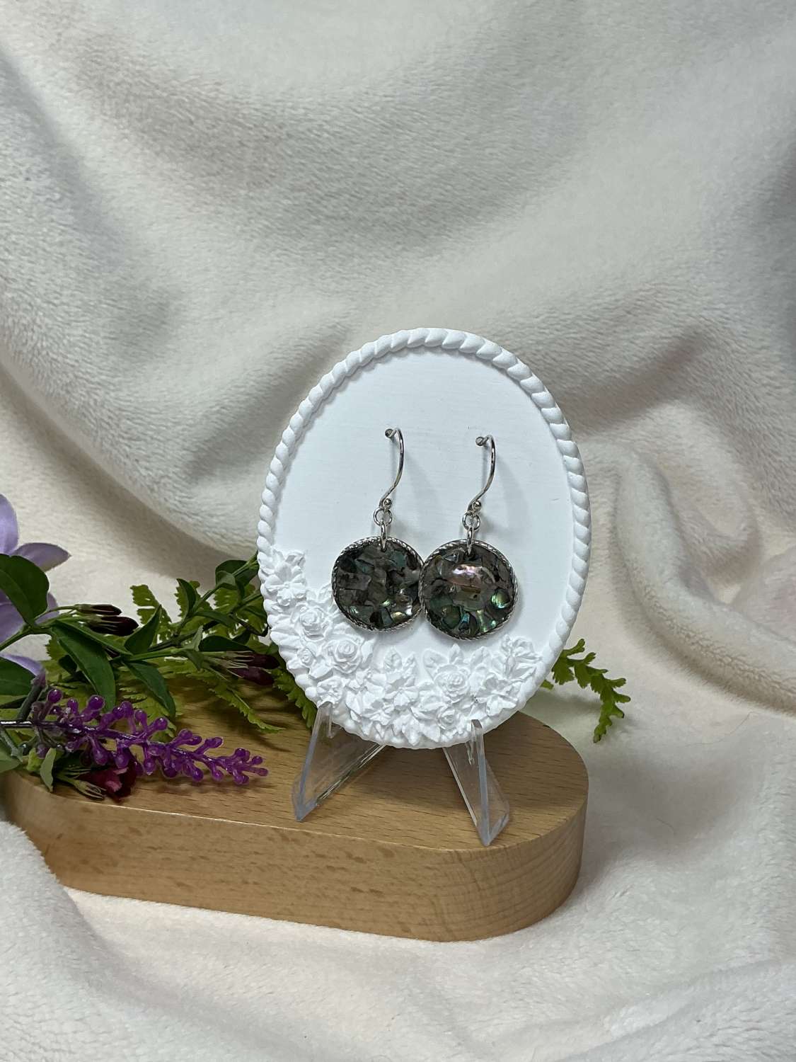 Abalone Shell Disc Drop Earrings Sterling Silver Abalone Shell Disc Drop Earrings Sterling Silver