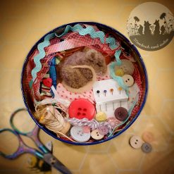 Needle Felt Mouse Sleeping In a Sewing Kit  , Needle felt animal, Sculpture, Sewing Kit , diorama, Woodland creature, Fibre art,  sculpture, gift,