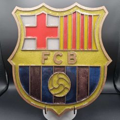 Handcrafted FC Barcelona Crest: Wooden & Resin Wall Art - Unique Soccer Fan Gift and Memorabilia