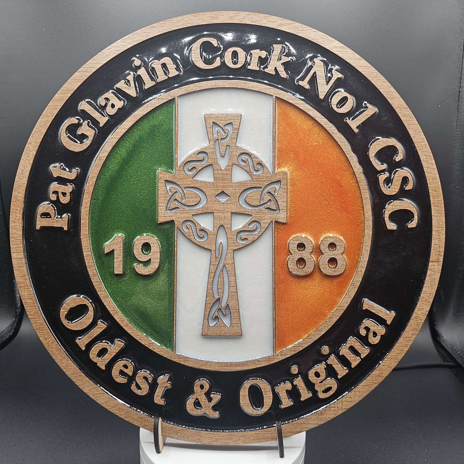 Pat Glavin Cork No. 1 CSC - Handcrafted Celtic Supporters Club Crest: Wooden & Resin Art - Personalized Gift Pat Glavin Cork No. 1 CSC - Handcrafted Celtic Supporters Club Crest: Wooden & Resin Art - Personalized Gift