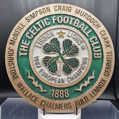 Celtic FC Lisbon Lions Commemorative Crest: Handcrafted Wooden & Resin Football Art Memorabilia