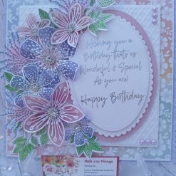 Luxury Handmade Birthday - Happy Birthday - Pastel vellum flower spray, with oval birthday sentiment panel