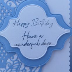 Luxury Handmade Birthday - Happy Birthday - Have a wonderful day - Pastel blue, elegant butterfly lace panel with flower 3