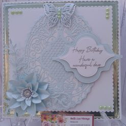 Luxury Handmade Birthday - Happy Birthday - Have a wonderful day - Mint green, elegant butterfly lace panel with flower