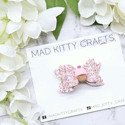 Pink polkadot glitter gem bow