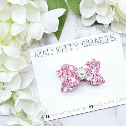 Pink polkadot glitter gem bow