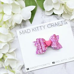 Pink glitter heart bow