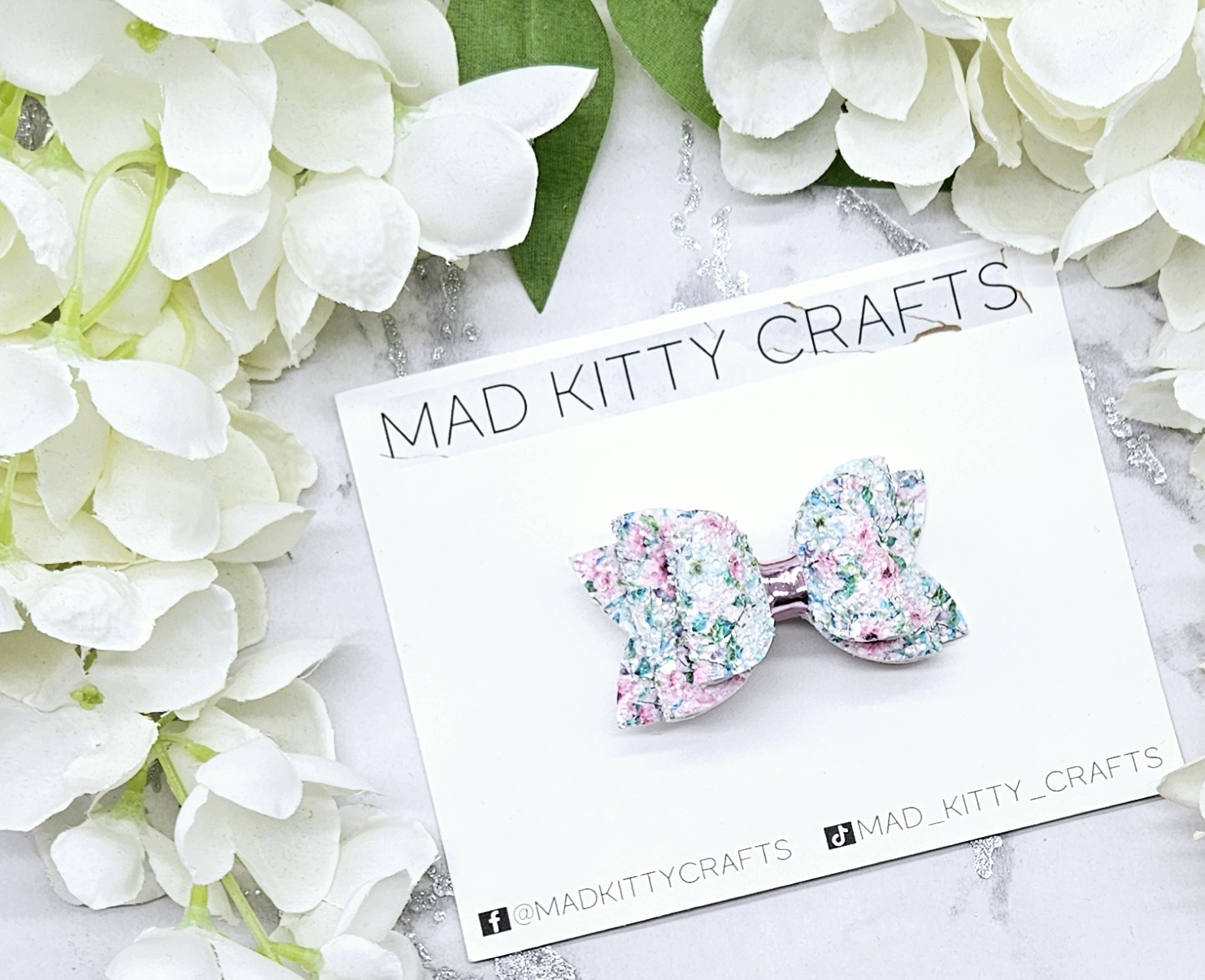 Pink flowers glitter bow Pink flowers glitter bow