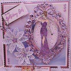 Luxury Handmade Birthday - To the Birthday Girl - Ornate Amethyst Mirror frame with Elegant lady & spray of lace flowers