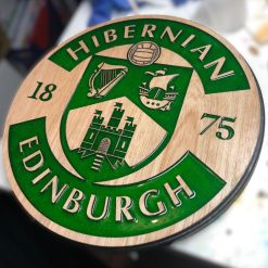 Hibernian FC Inspired Handcrafted Wooden & Resin Crest Art - Personalized Football Fan Gift for Edinburgh Hibs