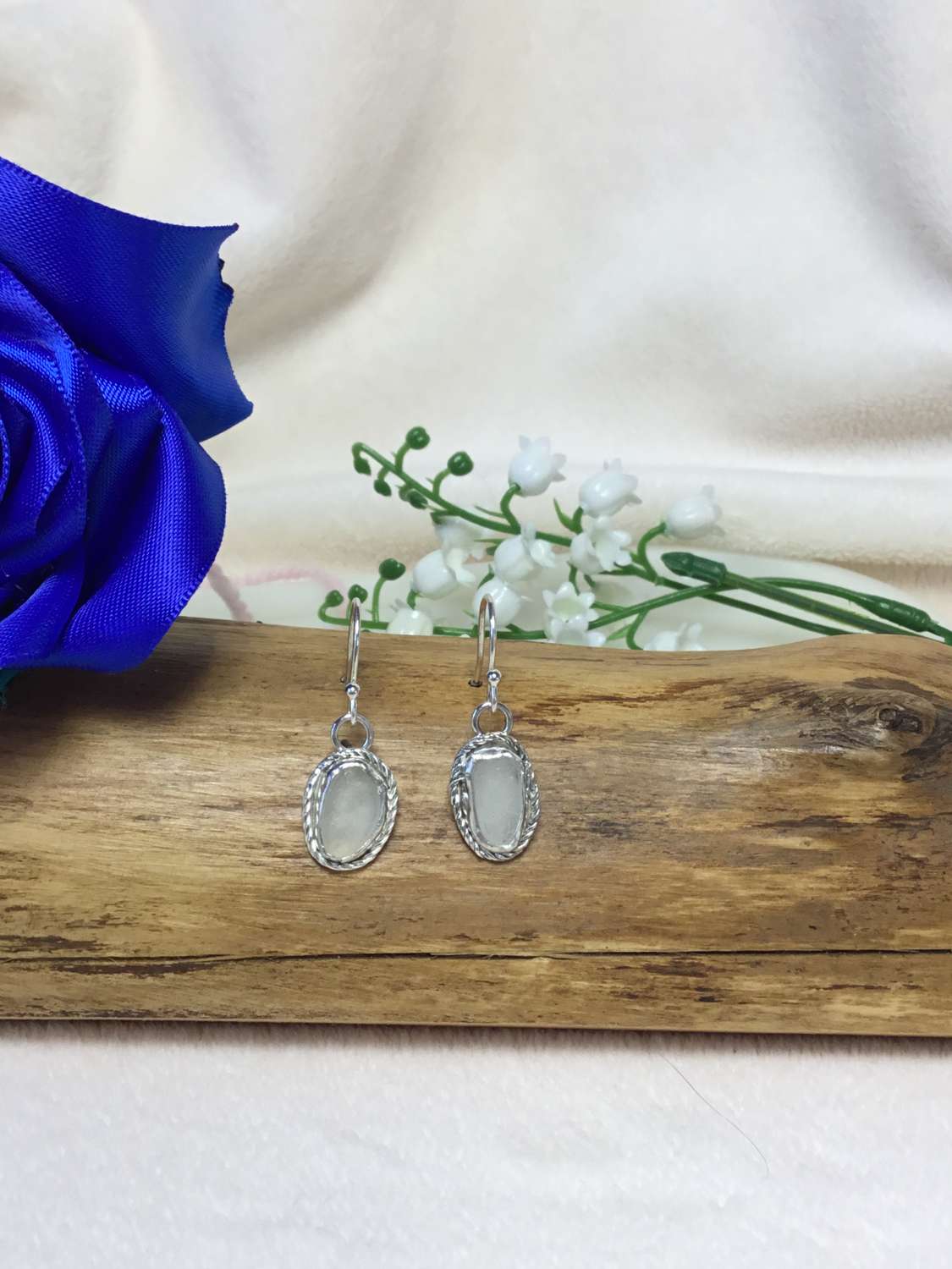 Sterling Silver Oval Sea Glass Drop Earrings Sterling Silver Oval Sea Glass Drop Earrings